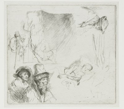 Studienblatt mit kranker Frau im Bett von Rembrandt van Rijn
