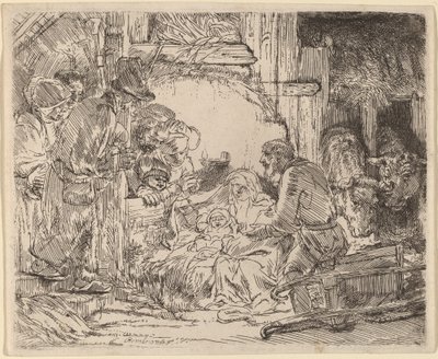 Die Anbetung der Hirten: mit der Lampe von Rembrandt van Rijn
