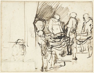 Die Grablegung, über einer Skizze eines Henkers von Rembrandt van Rijn