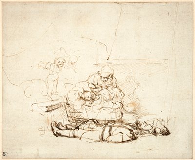 Die Heilige Familie schläft, mit Engeln, 1645 von Rembrandt van Rijn