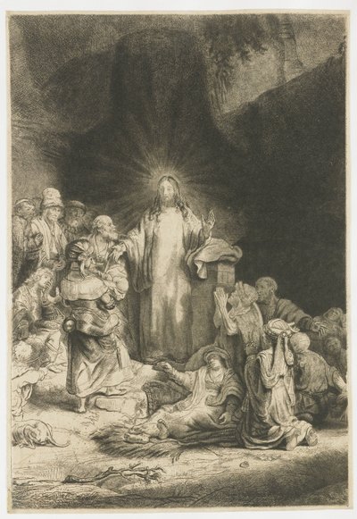 Der Hundertguldenblatt: das zentrale Stück mit Christus predigend von Rembrandt van Rijn