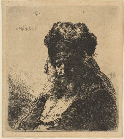 Der alte bärtige Mann mit geschlossenen Augen und hoher Pelzmütze, ca. 1635 von Rembrandt van Rijn