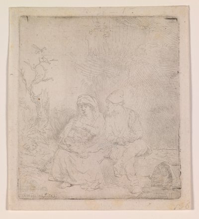 Die Rast auf der Flucht (leicht geätzt) von Rembrandt van Rijn