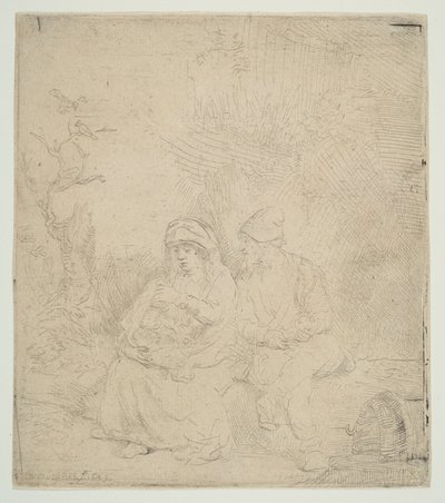 Die Rast auf der Flucht nach Ägypten, leicht geätzt, 1645 von Rembrandt van Rijn