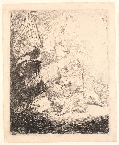 Die kleine Löwenjagd (mit zwei Löwen) von Rembrandt van Rijn