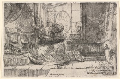 Die Jungfrau und das Kind mit der Katze und der Schlange von Rembrandt van Rijn