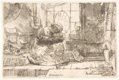 Die Jungfrau und das Kind mit der Katze: und Joseph am Fenster von Rembrandt van Rijn