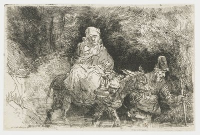 Die Flucht nach Ägypten überquert einen Bach von Rembrandt van Rijn