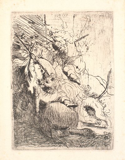 Die kleine Löwenjagd (mit einem Löwen) von Rembrandt van Rijn
