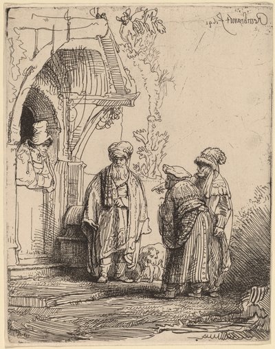 Drei orientalische Figuren (Jakob und Laban?) von Rembrandt van Rijn