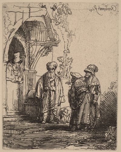 Drei orientalische Figuren (Jakob und Laban?) von Rembrandt van Rijn