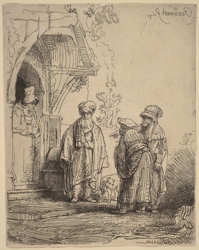 Drei orientalische Figuren (Jakob und Laban?) von Rembrandt van Rijn