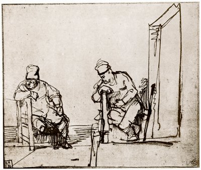 Zwei Männer, die an einer Tür sitzen, 1913 von Rembrandt van Rijn