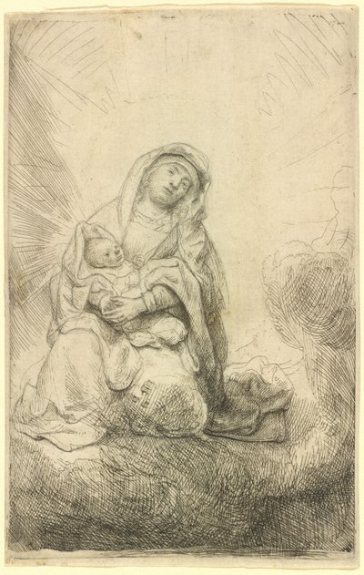 Jungfrau und Kind in den Wolken von Rembrandt van Rijn