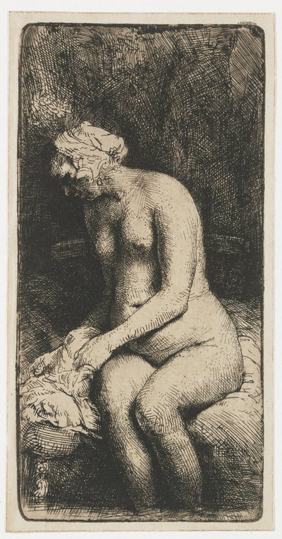 Frau badet ihre Füße in einem Bach von Rembrandt van Rijn