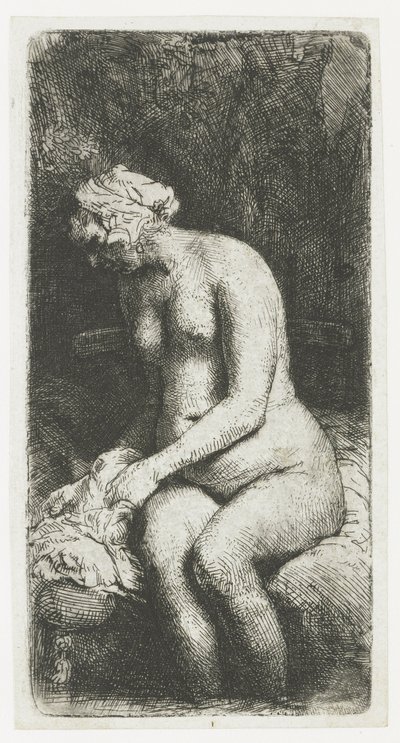 Frau badet ihre Füße an einem Bach von Rembrandt van Rijn