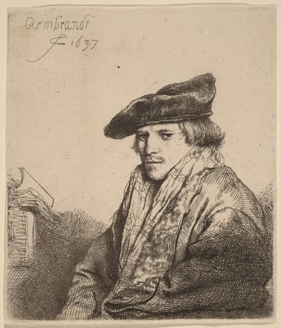 Junger Mann mit Samtkappe (Petrus Sylvius?) von Rembrandt van Rijn