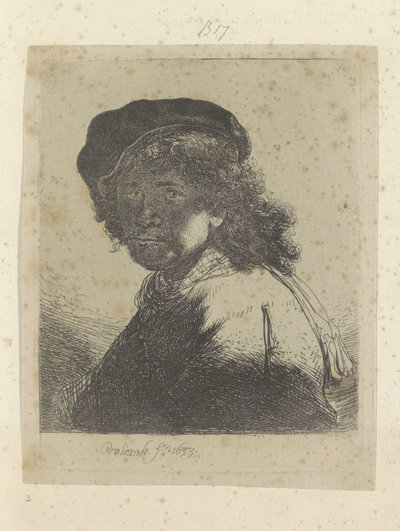 Zelfportret met baret en halsdoek, het gezicht in de schaduw von Rembrandt van Rijn