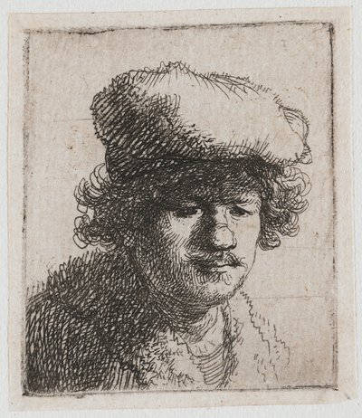 Selbstporträt mit nach vorne gezogenem Barett von Rembrandt van Rijn