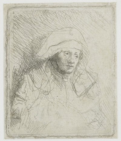 Kranke Frau mit einem weißen Kopftuch (Saskia) von Rembrandt van Rijn