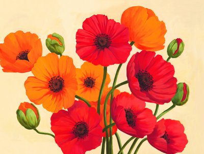 Rot-orangefarbene Mohnblumen von Renate Holzner