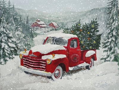 Verschneiter Roter Weihnachtswagen von Renate Holzner