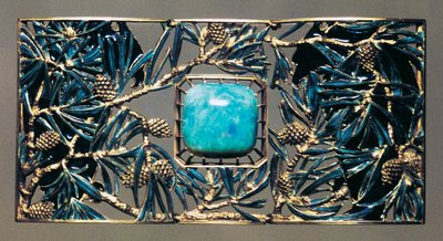 Adler unter den Kiefern, goldener, opal- und emaillierter Anhänger von Rene Jules Lalique