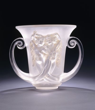 Nadica; eine sehr seltene geformte Glasvase, die zwei Meerjungfrauen darstellt, ca. 1930er Jahre von Rene Jules Lalique