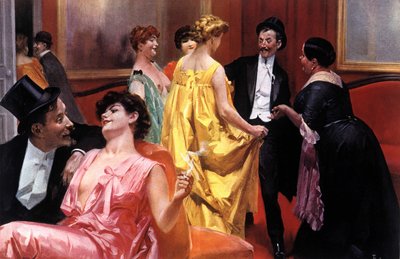 Die Präsentation. Pariser Haus zu Beginn des 20. Jahrhunderts. Illustration von Rene Lelong (1871-1933). von Rene Lelong