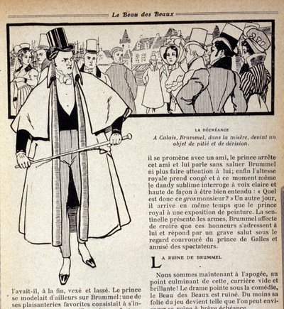 Darstellung von George Bryan Brummel (1778 - 1840), dem König der Dandies, der im Exil in Calais ist. Illustration von René Vincent. 19. Jahrhundert von Rene Vincent