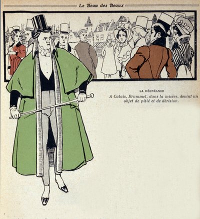 Darstellung von George Bryan Brummel, bekannt als Beau Brummel (1778-1840), König der Dandys: Letzterer ist im Exil in Calais. Illustration von Rene Vincent (1879-1936). 19. Jahrhundert von Rene Vincent