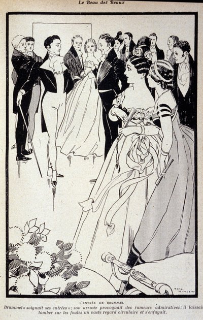 Darstellung von George Bryan Brummel, bekannt als Beau Brummel (1778 - 1840), der König der Dandys. Illustration von René Vincent. 19. Jahrhundert von Rene Vincent