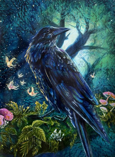 Verzauberter Waldrabe von Renee Machan Cottagecore Artist
