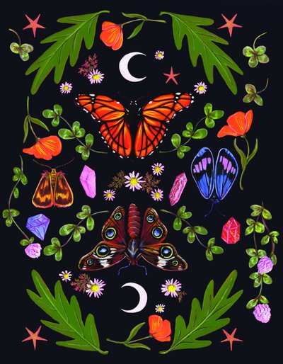 Mystische Schmetterlinge, Mond und Kristalle von Renee Machan Cottagecore Artist