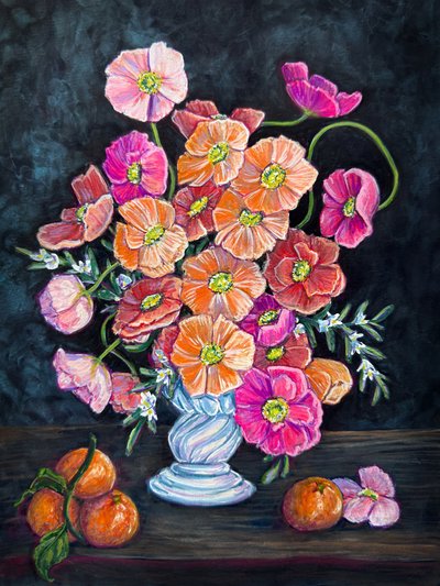 Mohn und Orangen Stillleben von Renee Machan Cottagecore Artist