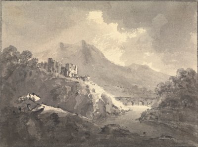 Landschaft mit einem Schloss und einer Brücke von Rev. William Gilpin
