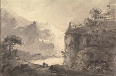 Felsige Landschaft mit zwei Figuren auf einem Pfad in der Mitte von Rev. William Gilpin