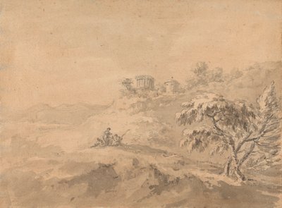 Zwei Männer in einer Landschaft und eine Burg auf einem Hügel von Rev. William Gilpin