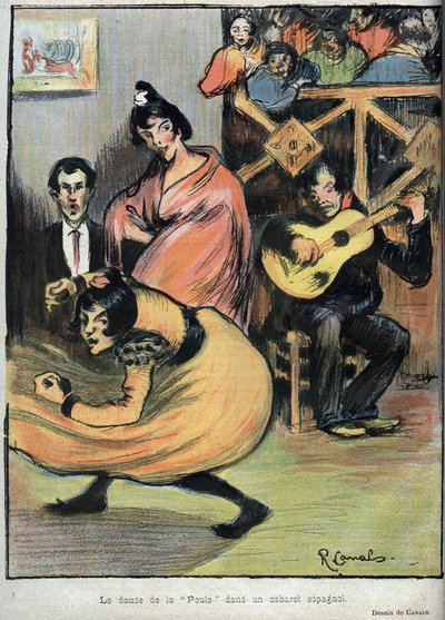 Der Tanz der Henne in einem spanischen Kabarett - Zeichnung von R. Canals in „Le Rire“ von 1898. von Ricardo Canals y Llambi