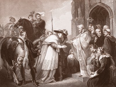 Kardinal Wolsey in der Abtei von Leicester, graviert von R. Walther von Richard (after) Westall