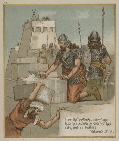 Bauarbeiter, jeder mit seinem Schwert an der Seite von Richard Andre