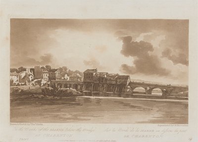 An den Ufern der Marne unterhalb der Brücke bei Charenton 1803; Platte 19 aus Ansichten in Paris, das Emanuel-Volumen Nachzeichnung der Platte B1981.25.2628 von Richard Banks Harraden