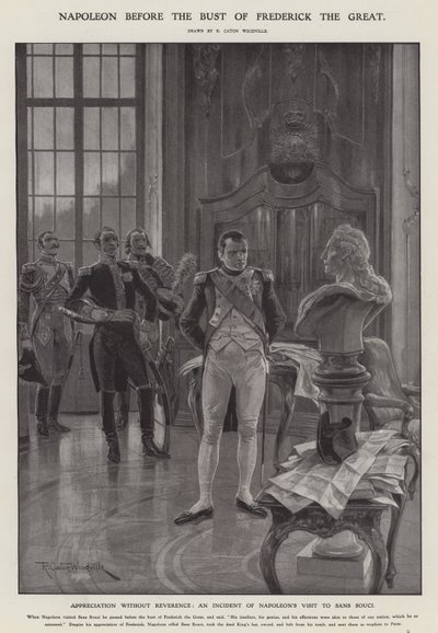 Napoleon vor der Büste Friedrichs des Großen (Lithografie) von Richard Caton II (after) Woodville