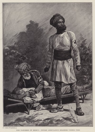 Die Gefahren der Barmherzigkeit, indische Ambulanzträger unter Beschuss von Richard Caton II (after) Woodville