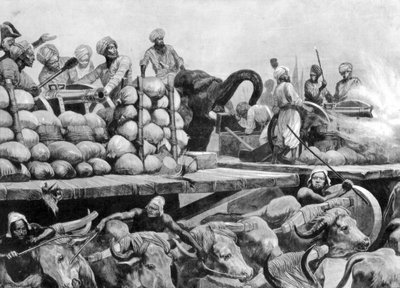 Die Artillerie von Nawab Siraj Ud Daulah auf ihrer beweglichen Plattform, Indien, 1757, 1893 von Richard Caton II Woodville