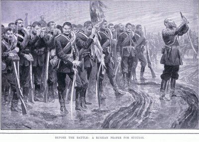 Vor der Schlacht: Ein russisches Gebet für den Erfolg, Illustration aus Cassells Geschichte des Russisch-Japanischen Krieges Band 1, ca. 1900 von Richard Caton Woodville