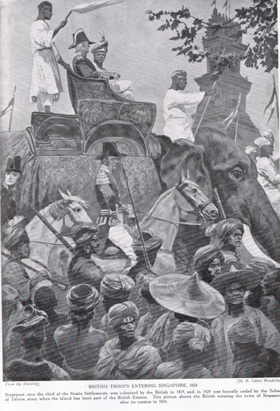 Britische Truppen betreten Singapur, 1824, Illustration aus 