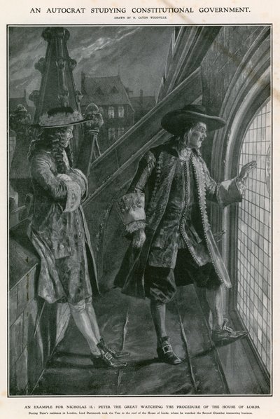 Peter der Große beobachtet das Verfahren des House of Lords von Richard Caton Woodville