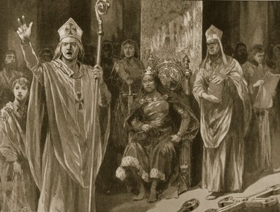 Die Rede von Hubert Walter, Erzbischof von Canterbury, bei der Krönung von John, Christi Himmelfahrt, 27. Mai 1199, aus 