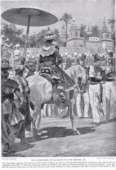 Die Übergabe von Rangun an die Briten, 1824, Illustration aus 